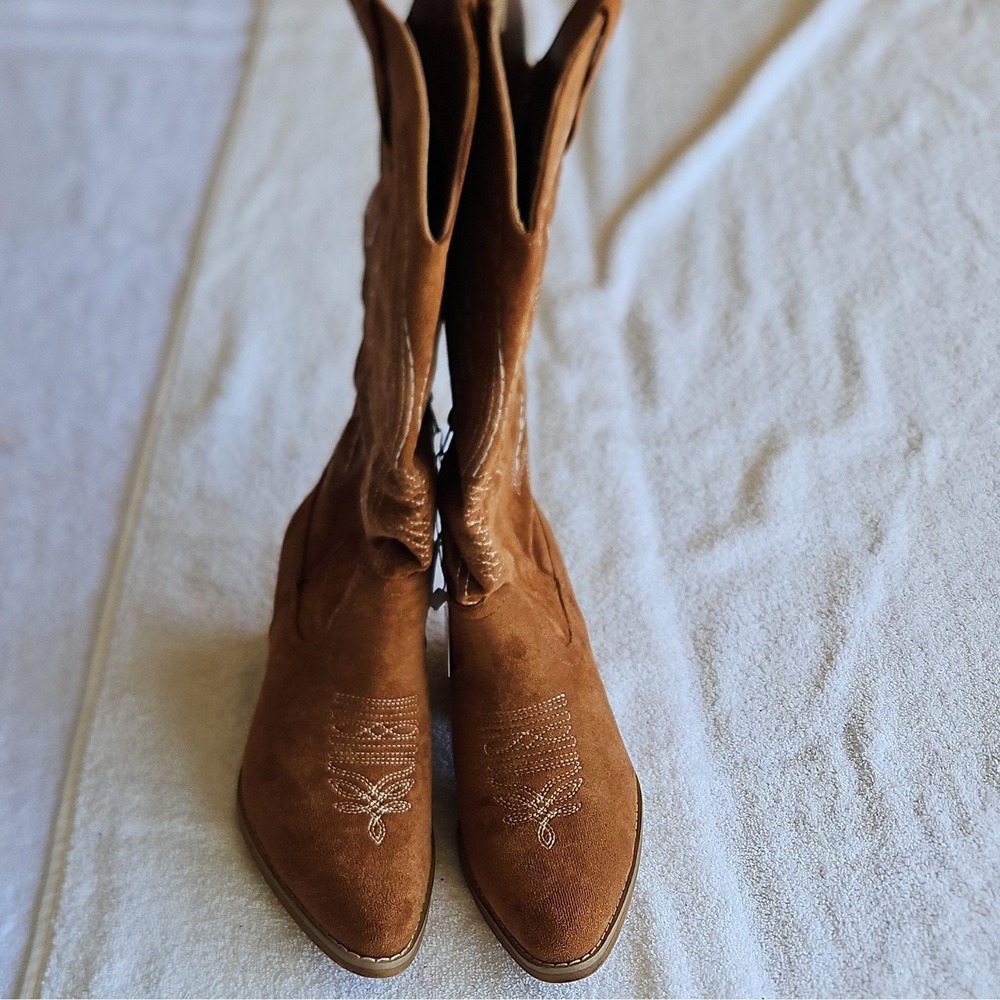 J.Adams Shoes Roundup Brown Suede Knee High Side Zip Pointed Toe Women 6